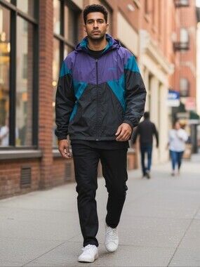 Vintage Brooks Colorblock Windbreaker Jacket –90' Purple & Teal